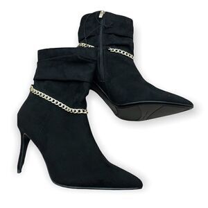Marc Fisher black with gold metal chain detail booties size 6